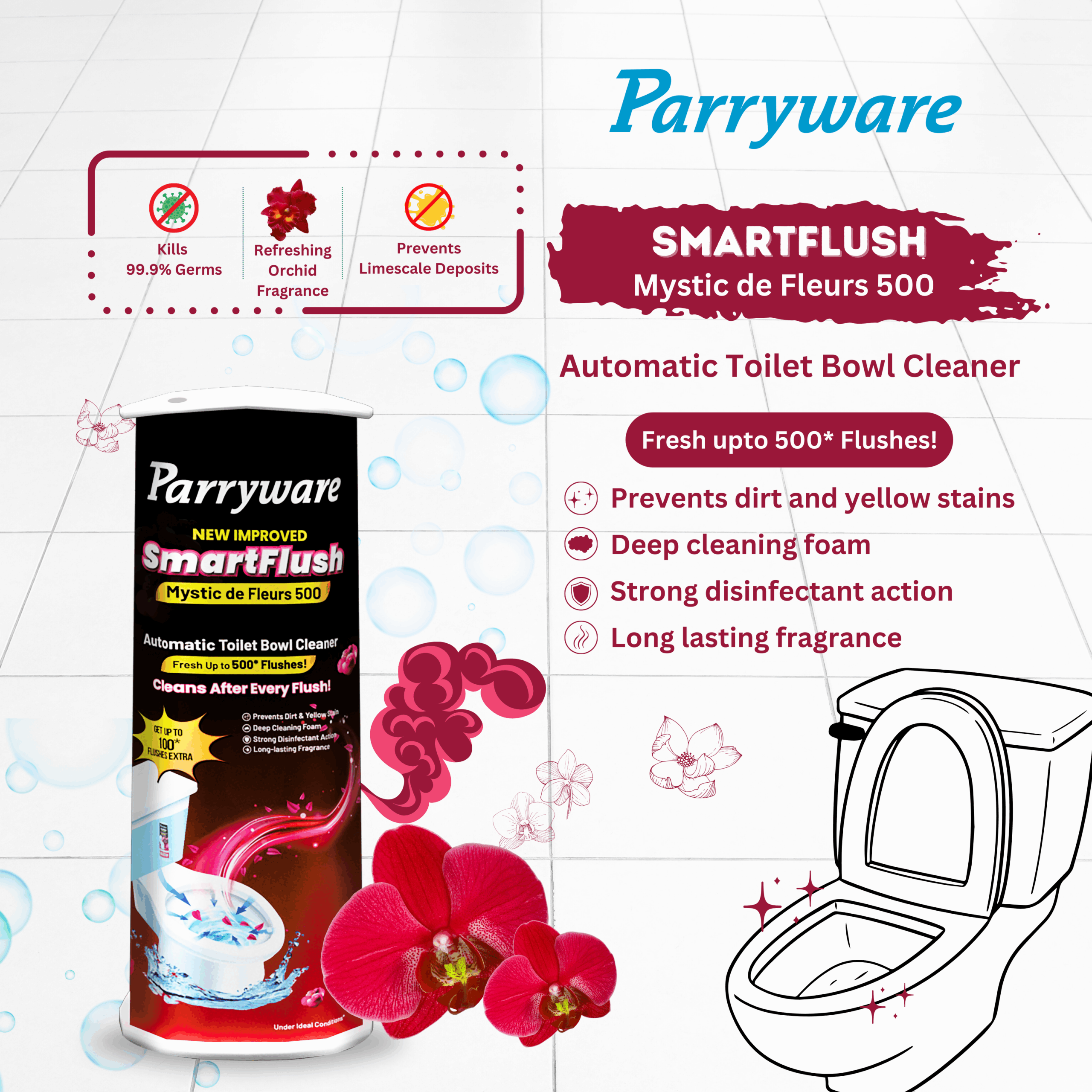 Parryware SmartFlush Mystic de Fleurs 500 - Automatic Toilet Bowl Cleaner - Image 5