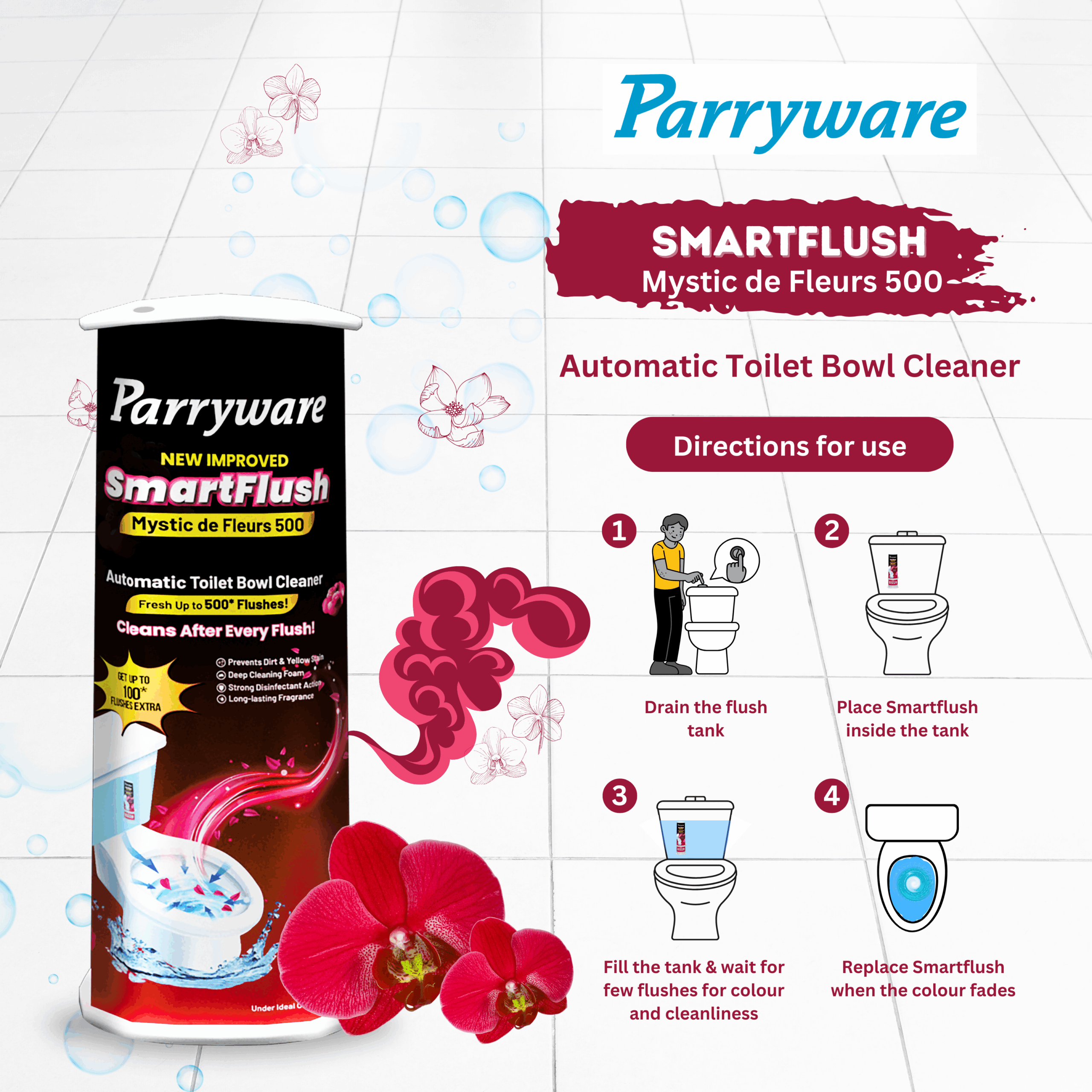 Parryware SmartFlush Mystic de Fleurs 500 - Automatic Toilet Bowl Cleaner - Image 6