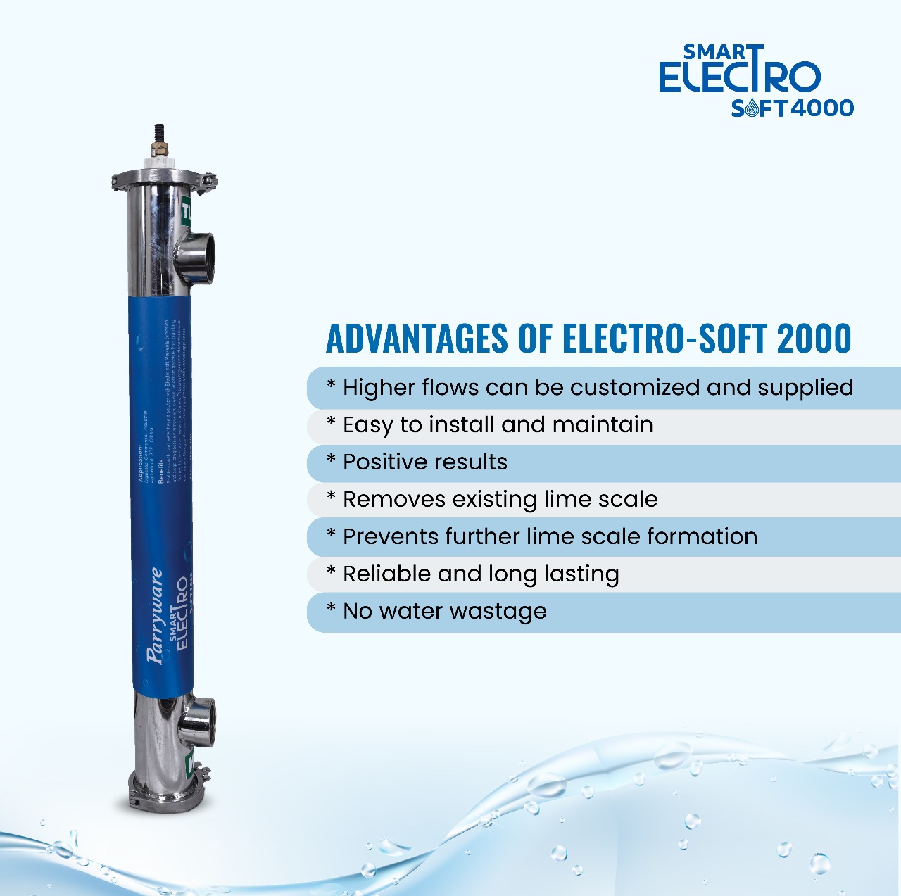 Parryware Smart Electrosoft 4000 Water Softener for hard water problems | Electrolytic Process | Flow Rate 4000 LPH - Image 7