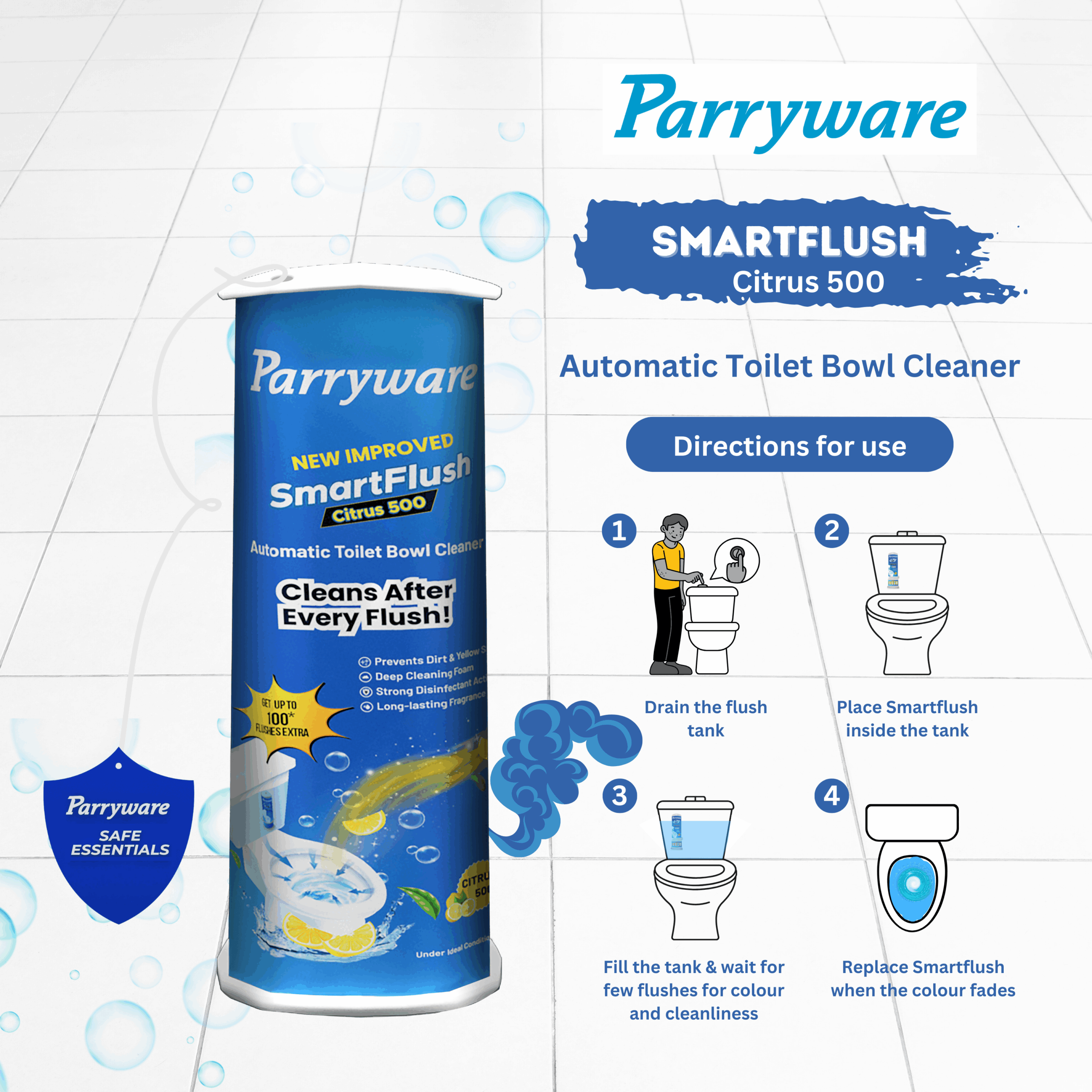 Parryware SmartFlush Citrus 500 - Automatic Toilet Bowl Cleaner 180g - Image 6