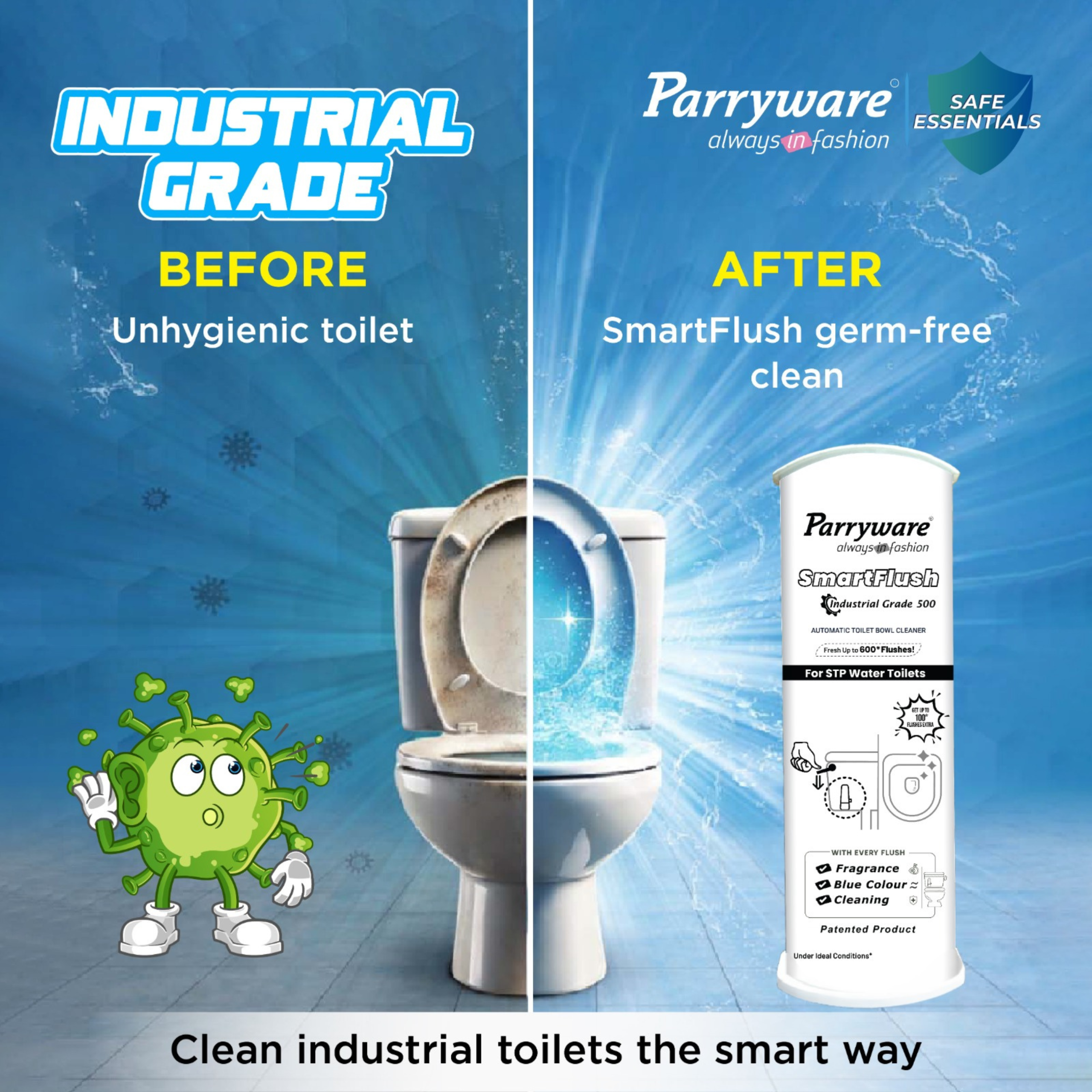 Parryware SmartFlush In-Cistern Automatic Toilet Bowl Cleaner - Industrial Disinfectant 500 I Lasts upto 600* Flushes | 99.9% Disinfection | Cleans after every flushes | FCSF0603 - Image 5