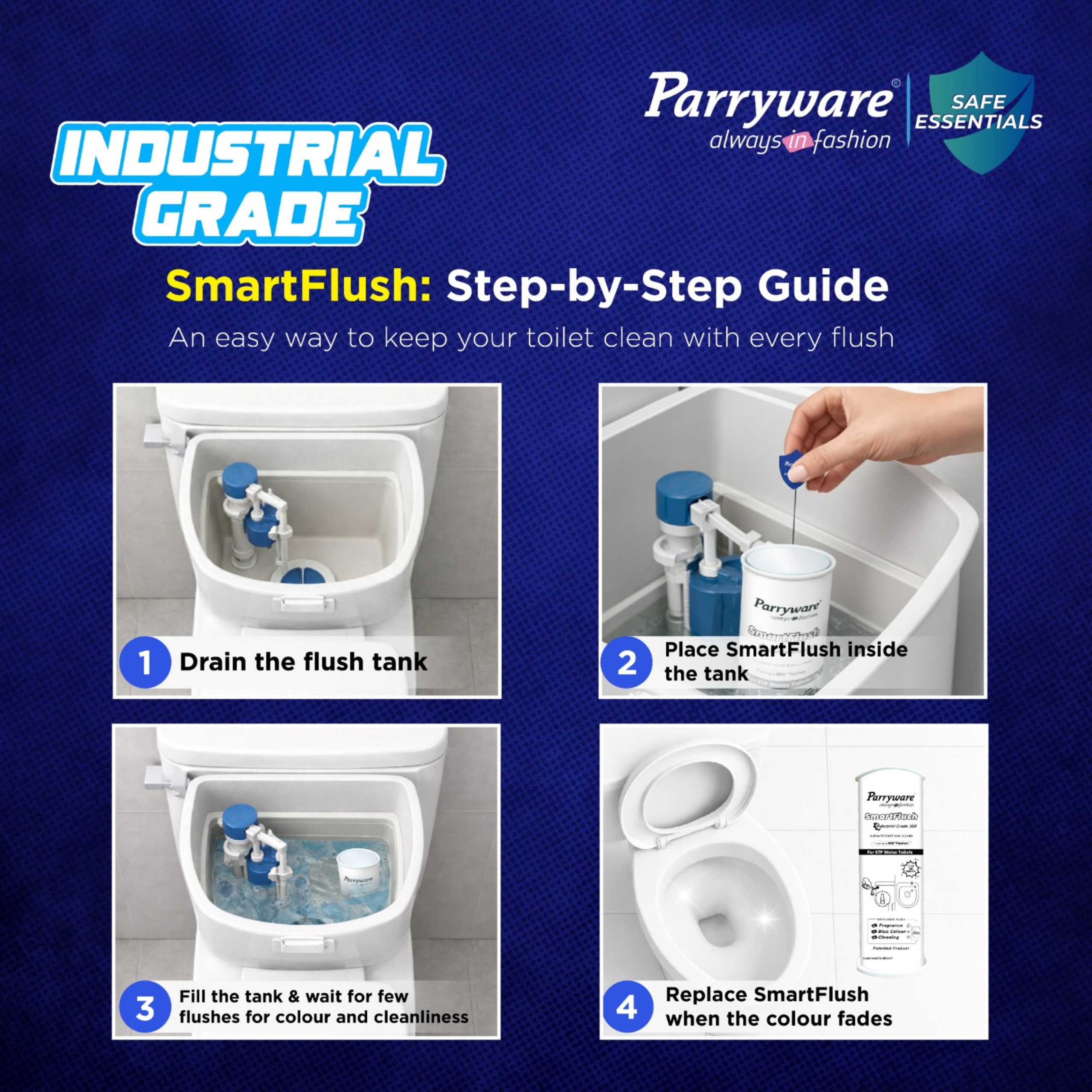 Parryware SmartFlush In-Cistern Automatic Toilet Bowl Cleaner - Industrial Disinfectant 500 I Lasts upto 600* Flushes | 99.9% Disinfection | Cleans after every flushes | FCSF0603 - Image 6