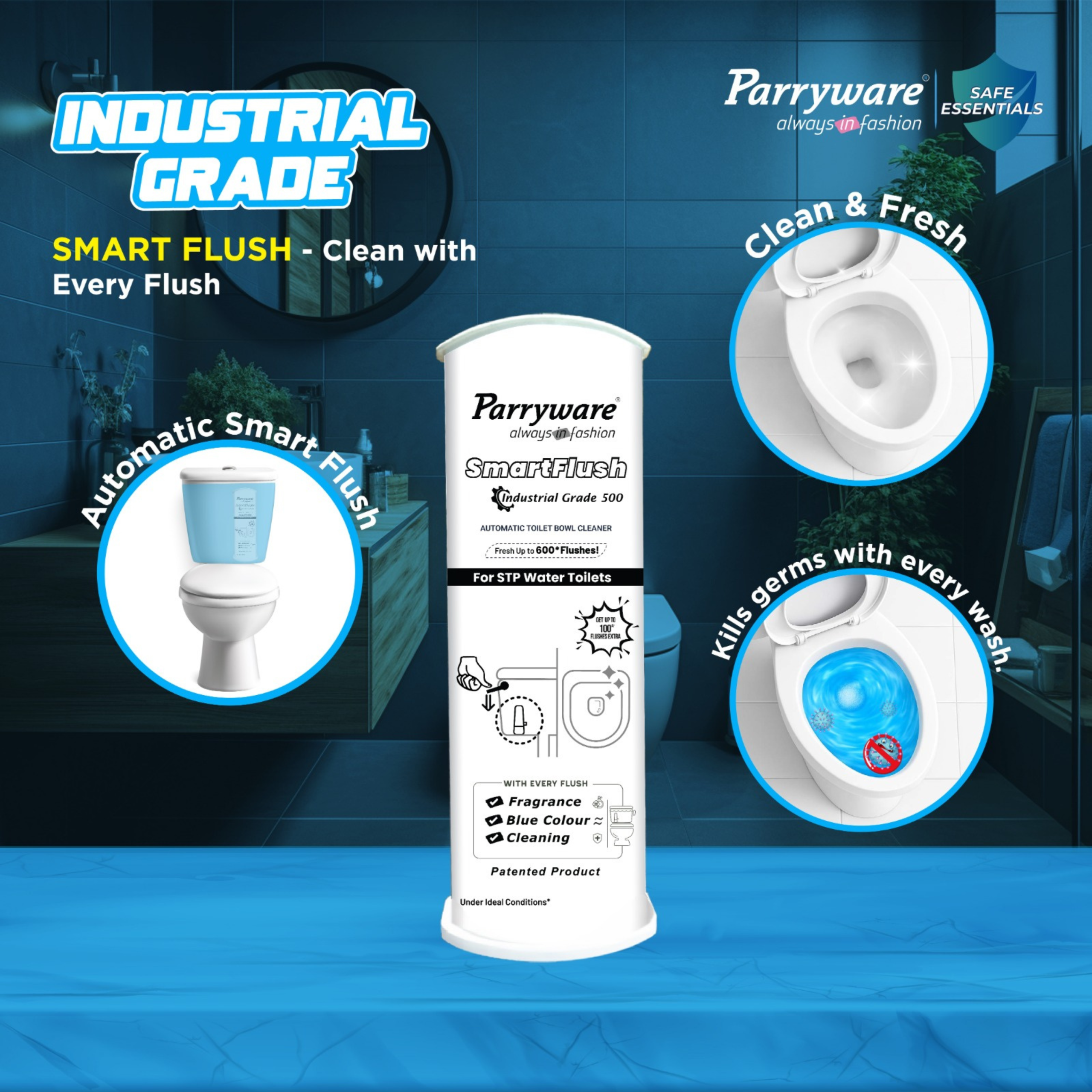 Parryware SmartFlush In-Cistern Automatic Toilet Bowl Cleaner - Industrial Disinfectant 500 I Lasts upto 600* Flushes | 99.9% Disinfection | Cleans after every flushes | FCSF0603 - Image 8