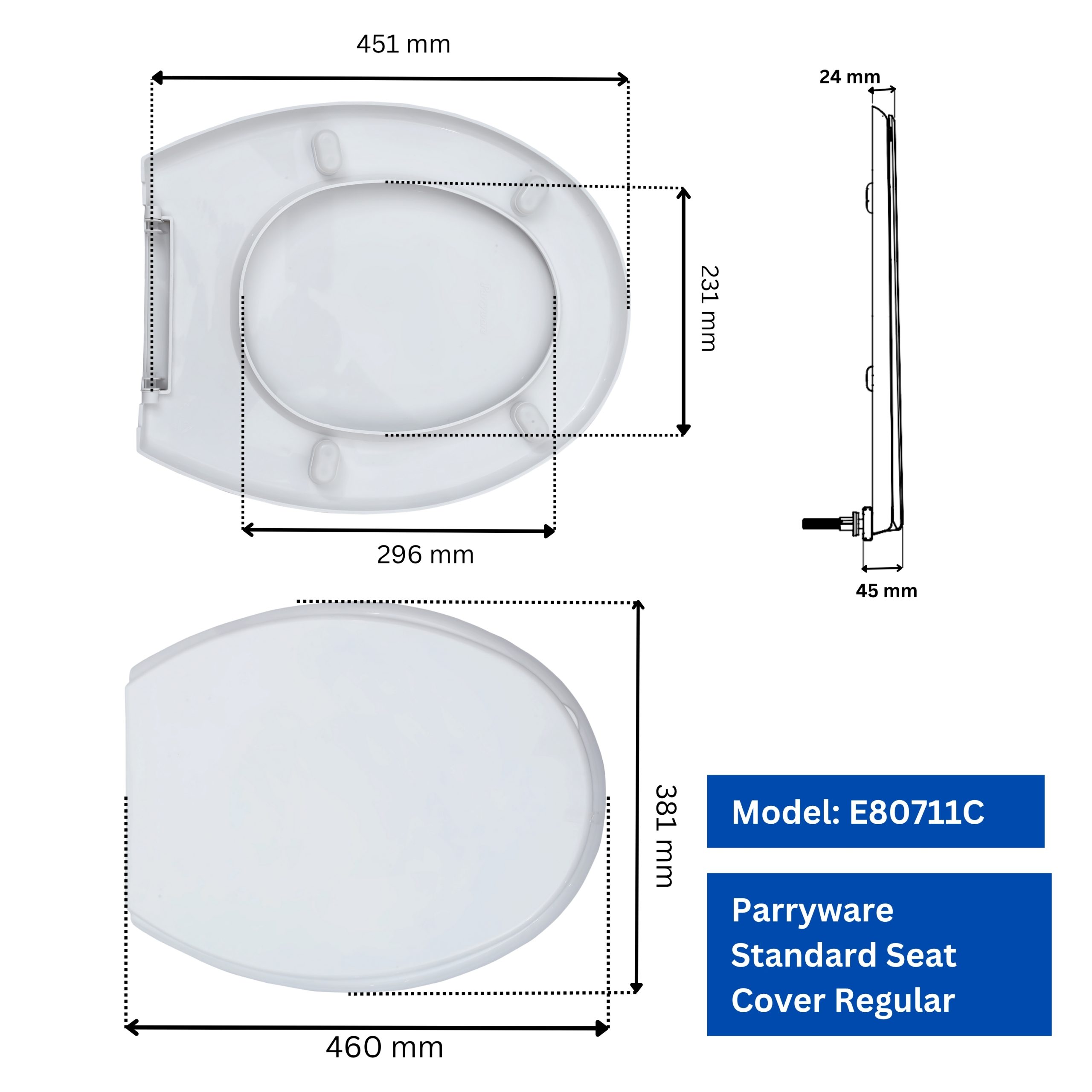 Parryware Toilet Standard Seat Cover Regular with Plastic Hinges | Suitable for all EWC models | Ultra White | Antibacterial & Comfortable | Commode Seat Cover for Bathroom Fixture (E80711C) - Image 10