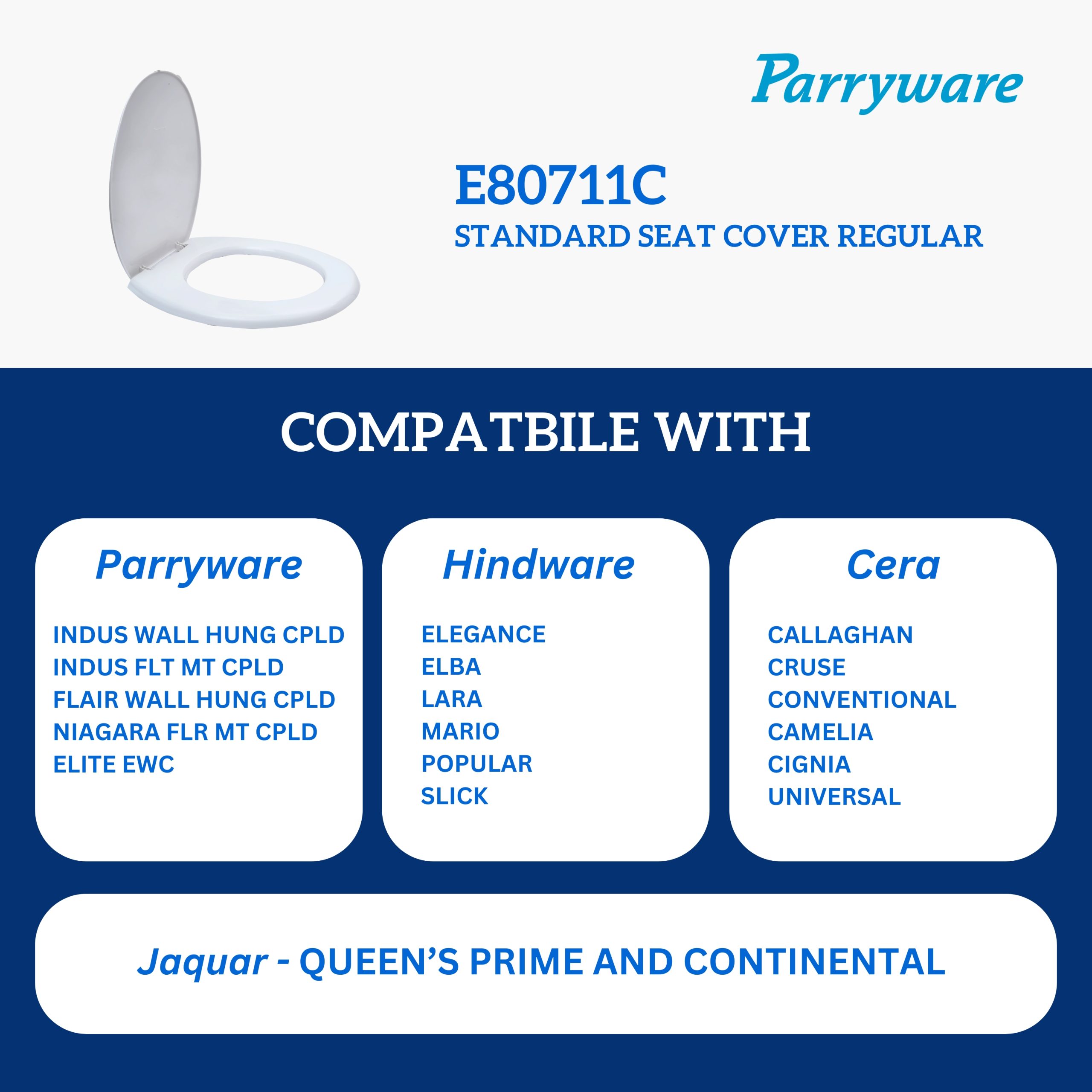 Parryware Toilet Standard Seat Cover Regular with Plastic Hinges | Suitable for all EWC models | Ultra White | Antibacterial & Comfortable | Commode Seat Cover for Bathroom Fixture (E80711C) - Image 11