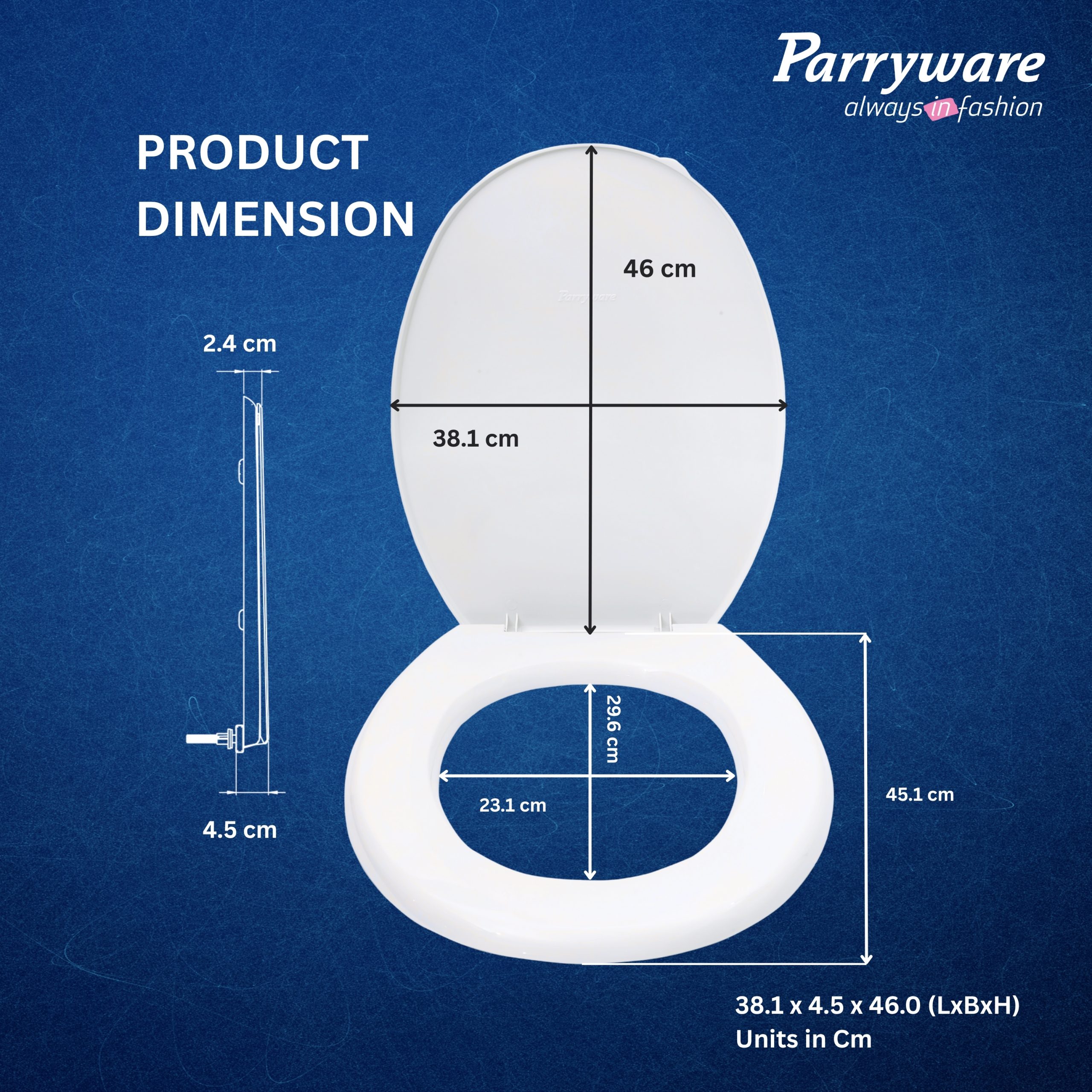 Parryware Toilet Standard Seat Cover Regular with Plastic Hinges | Suitable for all EWC models | Ultra White | Antibacterial & Comfortable | Commode Seat Cover for Bathroom Fixture (E80711C) - Image 3