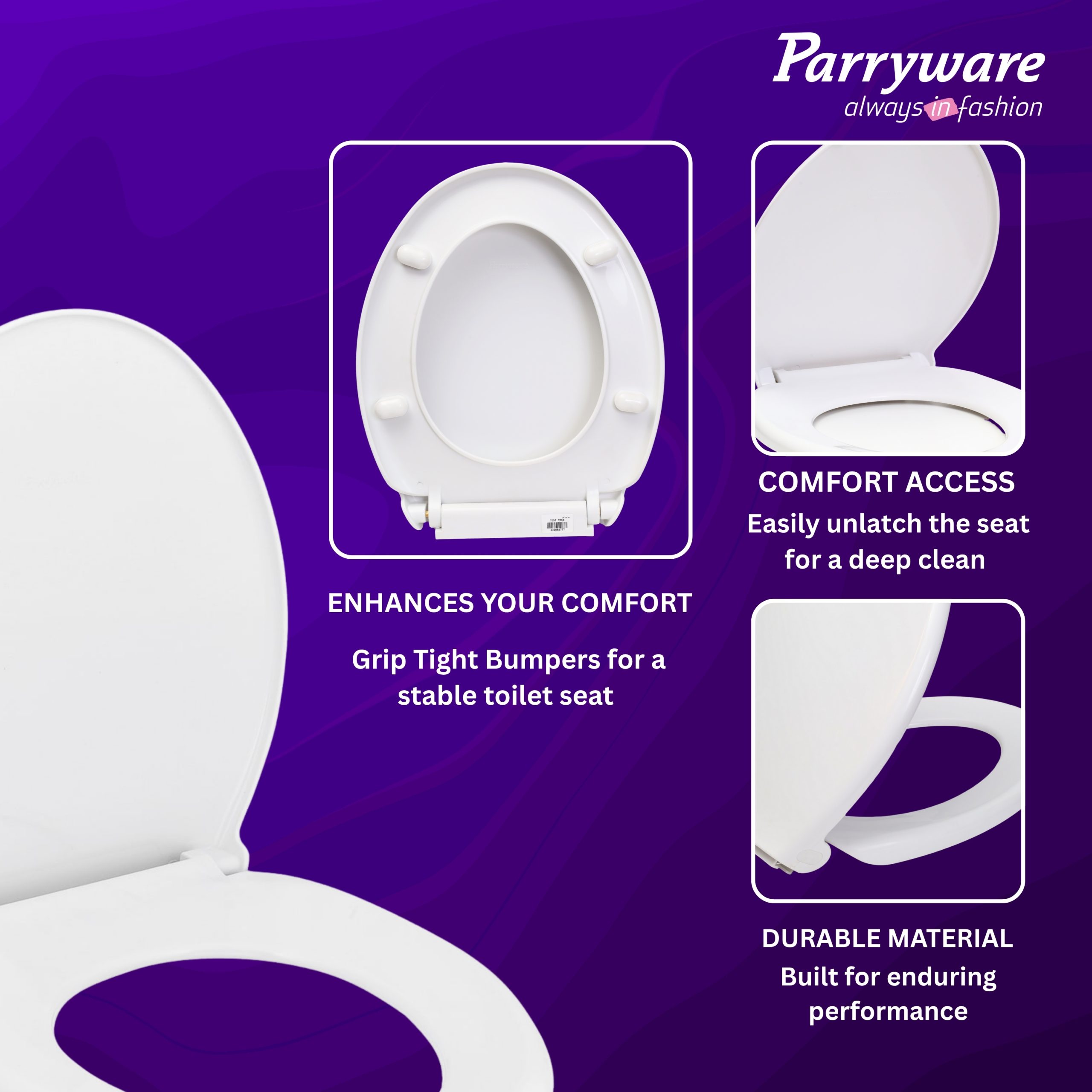 Parryware Durasheen Soft Close Toilet Seat Cover with Adjustable Hinges | Eco-friendly Material with Superior Finish | Round Shape & Ultra White Colour | Western Commode | Bathroom Fixtures (E82921C) - Image 3