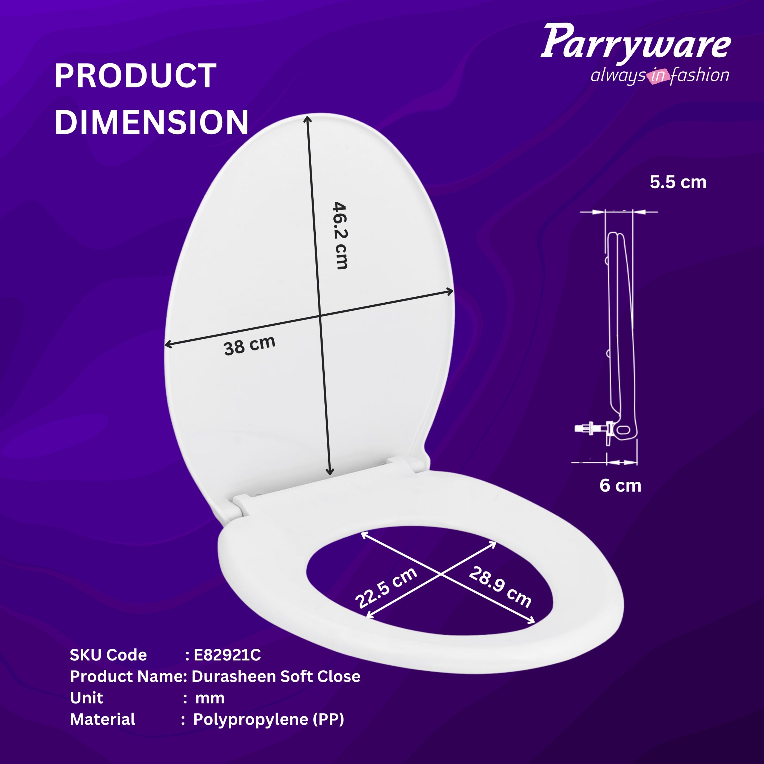 Parryware Durasheen Soft Close Toilet Seat Cover with Adjustable Hinges | Eco-friendly Material with Superior Finish | Round Shape & Ultra White Colour | Western Commode | Bathroom Fixtures (E82921C) - Image 4