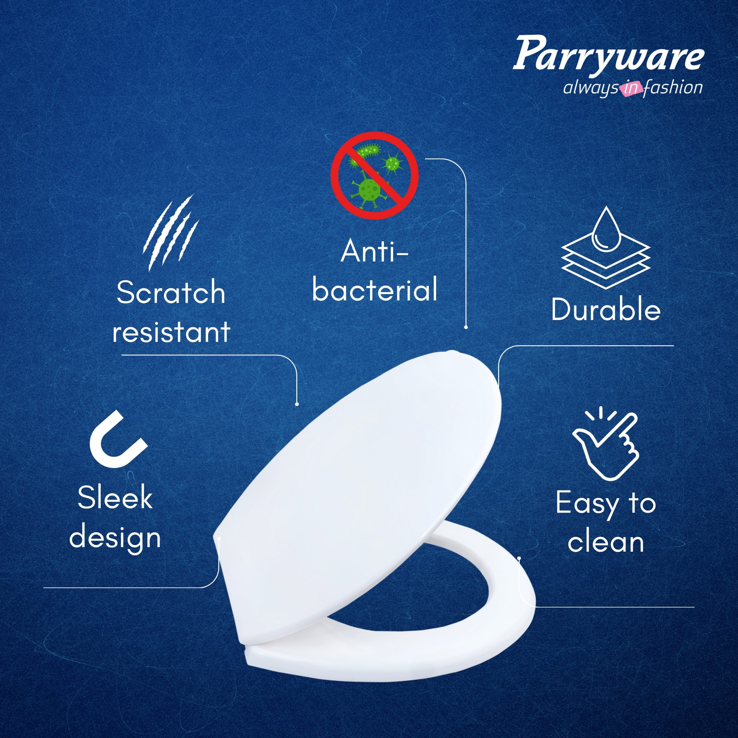 Parryware Toilet Standard Seat Cover Regular with Plastic Hinges | Suitable for all EWC models | Ultra White | Antibacterial & Comfortable | Commode Seat Cover for Bathroom Fixture (E80711C) - Image 6