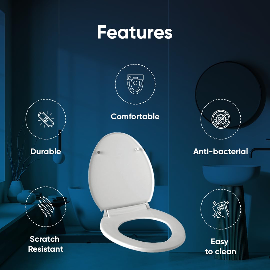 Parryware Solid N Soft Close Toilet Seat Cover with Hinges | Eco-friendly Material with Superior Finish | Round Shape & White in Colour | Western Commode | Bathroom Fixtures (E83561C) - Image 8