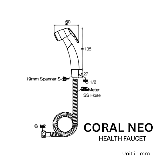 Parryware Coral Neo Health Faucet with Hose for Bathroom Fittings | for Effortless & Effective Cleaning | Original Bidet Spray from Parryware | E8353A1 - Image 7