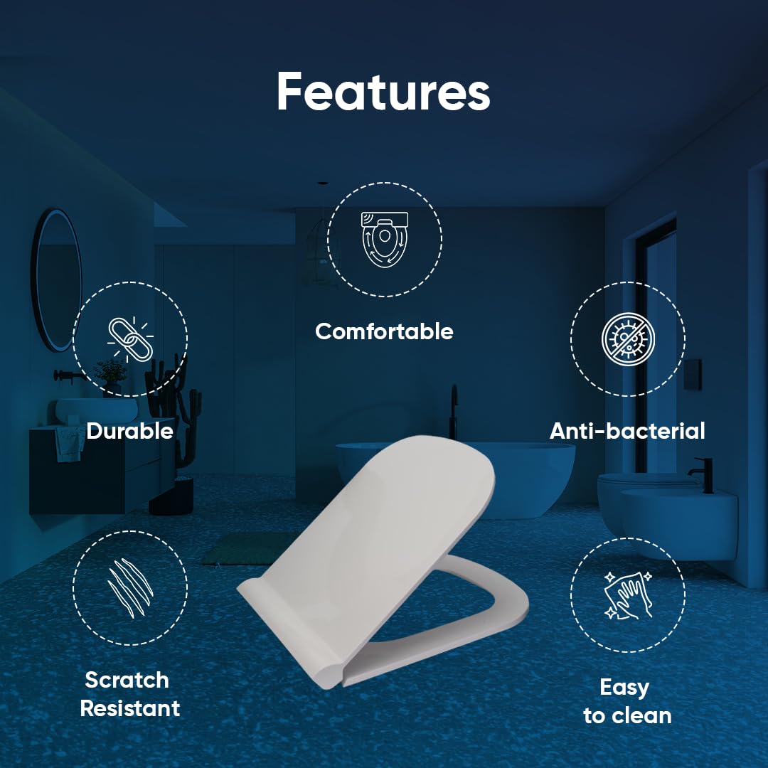 Parryware Verve Soft Close Toilet Seat Cover with Hinges | Eco-friendly Material with Superior Finish | Round Shape & White Colour | Western Commode | Bathroom Fixtures | E82941C - Image 8