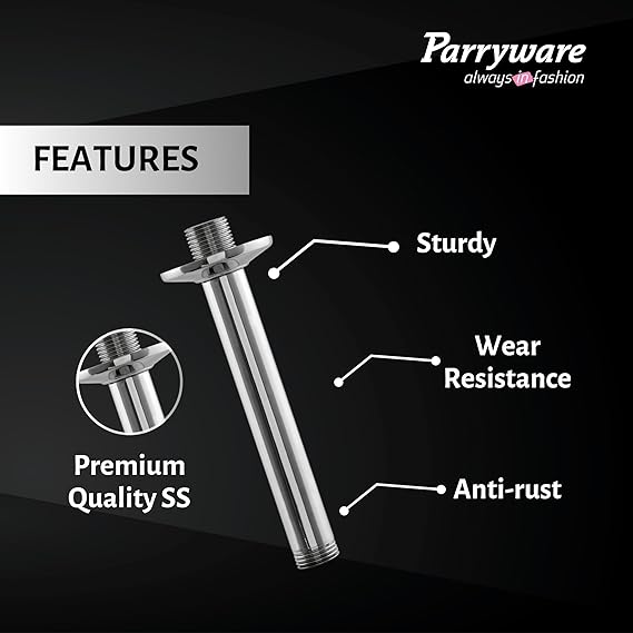 Parryware Stainless Steel Shower Arm for Ceiling Showers | Ceiling Shower Arm (100mm) - Image 4