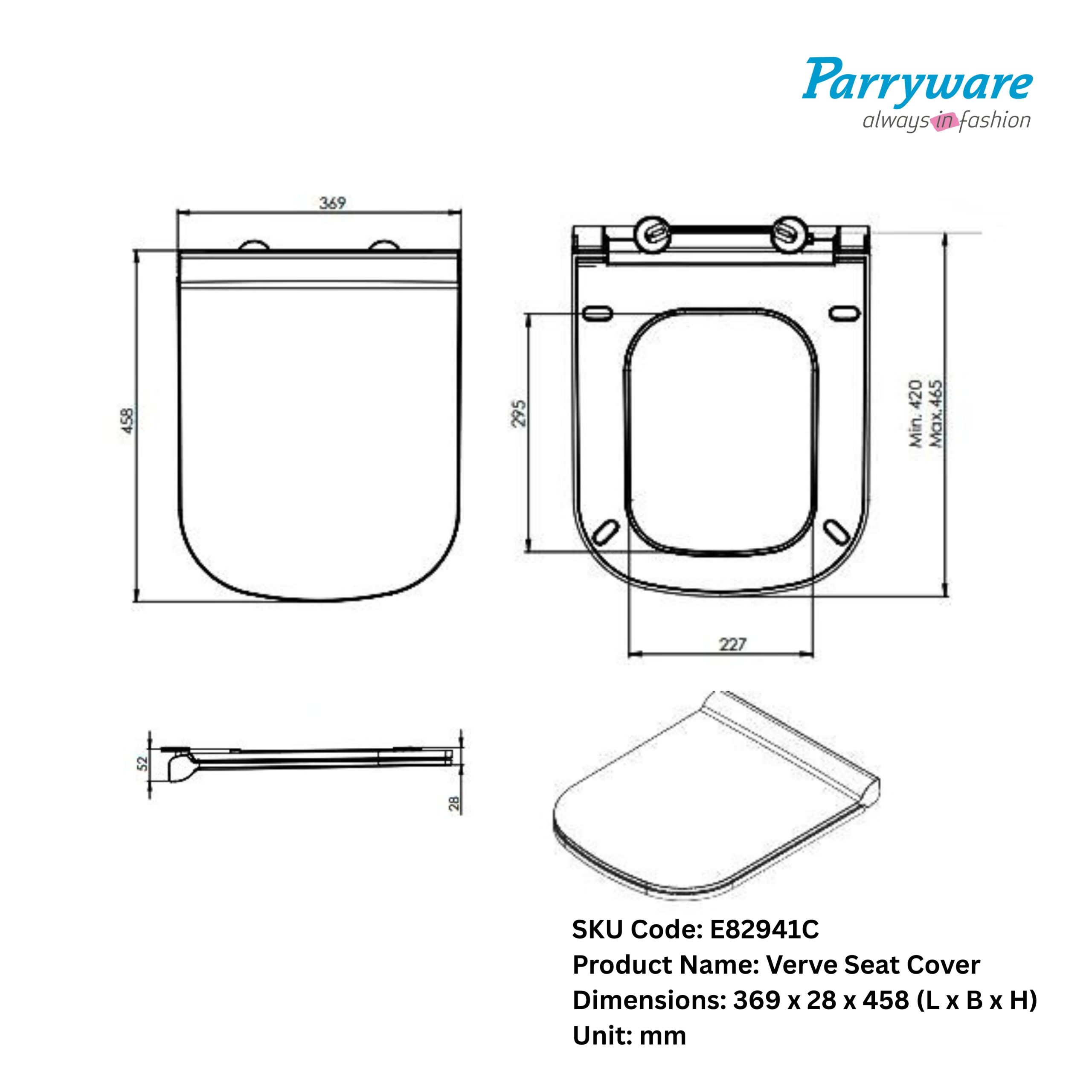 Parryware Verve Soft Close Toilet Seat Cover with Hinges | Eco-friendly Material with Superior Finish | Round Shape & White Colour | Western Commode | Bathroom Fixtures | E82941C - Image 11
