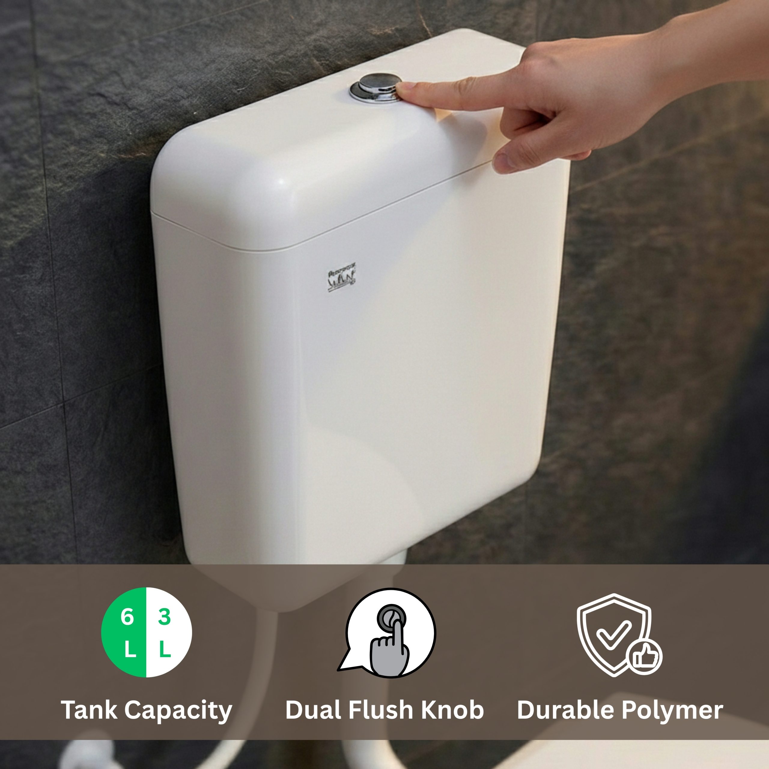 PARRYWARE VIRTIC SLIMLINE PRO Flush Tank for Toilet | Polymer/PVC Dual Flush System Exposed CISTERN (White) 6-3L | 2 Year Warranty | for Western (EWC) or Indian Commodes | E83201C - Image 3