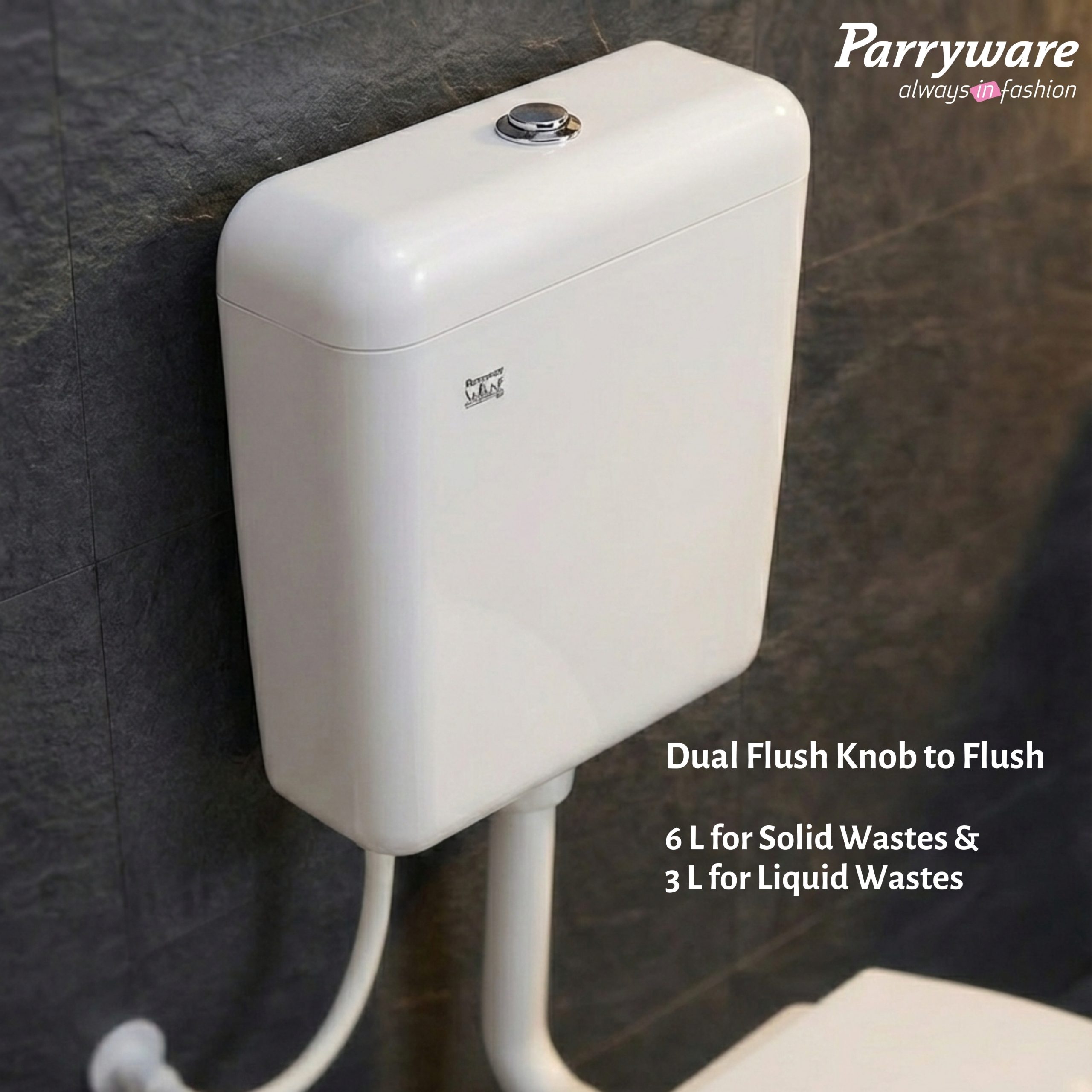 PARRYWARE VIRTIC SLIMLINE PRO Flush Tank for Toilet | Polymer/PVC Dual Flush System Exposed CISTERN (White) 6-3L | 2 Year Warranty | for Western (EWC) or Indian Commodes | E83201C - Image 4