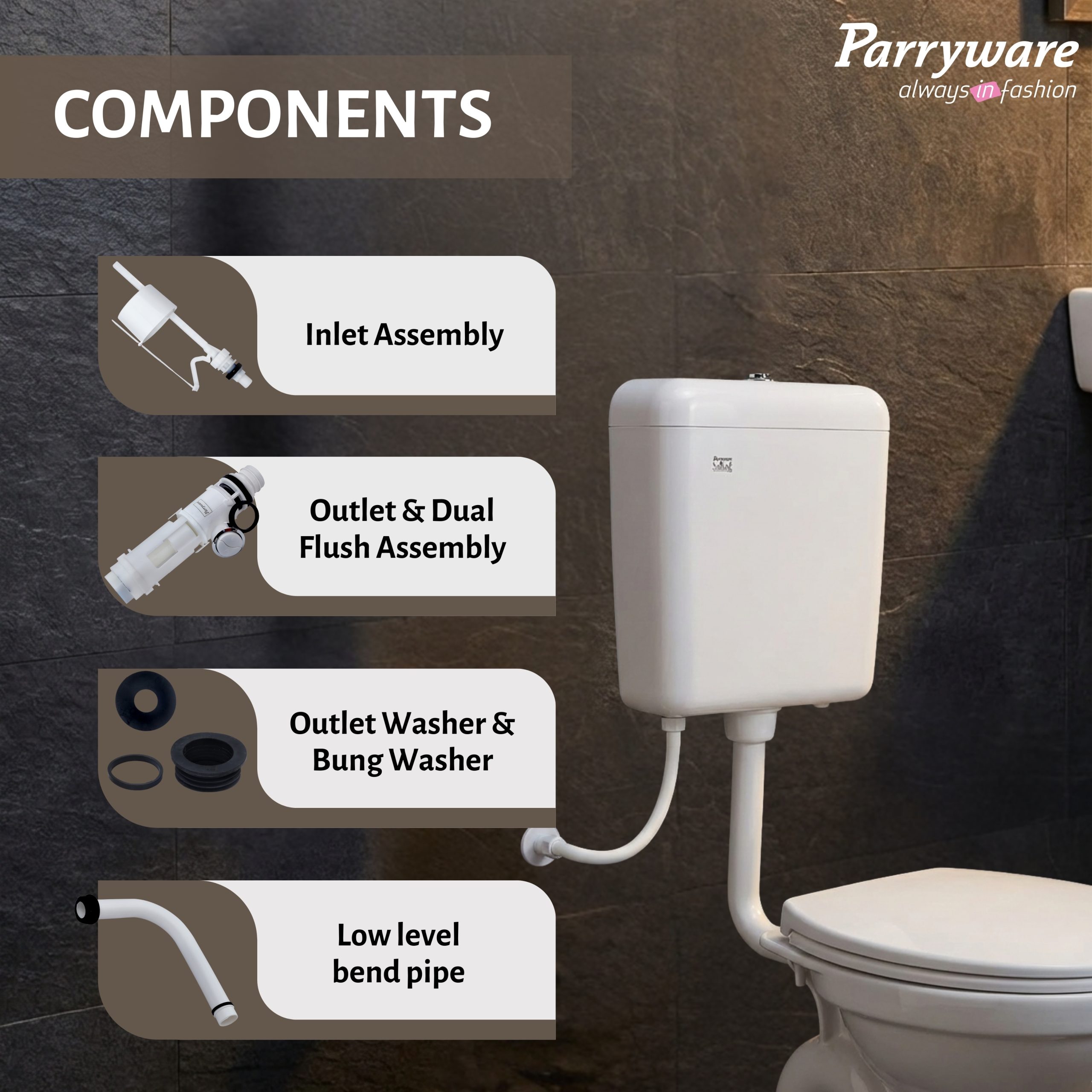 PARRYWARE VIRTIC SLIMLINE PRO Flush Tank for Toilet | Polymer/PVC Dual Flush System Exposed CISTERN (White) 6-3L | 2 Year Warranty | for Western (EWC) or Indian Commodes | E83201C - Image 6