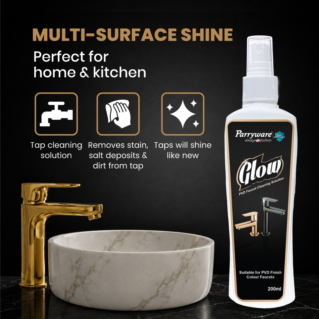 Parryware Glow PVD Faucet Cleaner | Removes Spots, Deposits, Marks and Soap Scums Effectively | Ideal for Rose Gold/Gold/Matte & Shiny Black | Gives Shine To Dull Taps | 200ml | FCGL0202 - Image 3