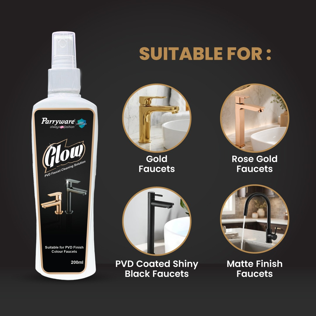 Parryware Glow PVD Faucet Cleaner | Removes Spots, Deposits, Marks and Soap Scums Effectively | Ideal for Rose Gold/Gold/Matte & Shiny Black | Gives Shine To Dull Taps | 200ml | FCGL0202 - Image 7
